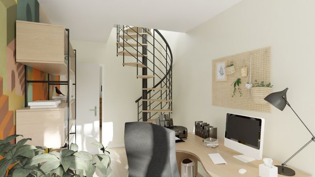 Staircase in a 2-Story Container Home - 3D render