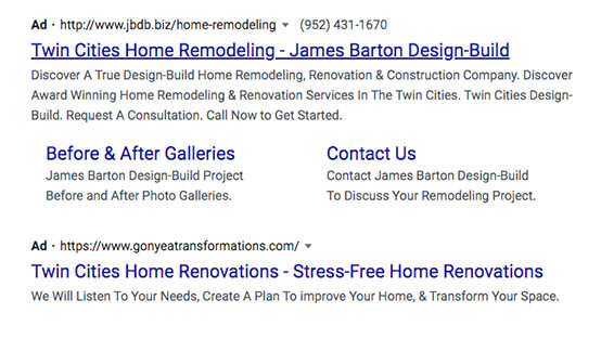Example Paid ads display at the top of search results.