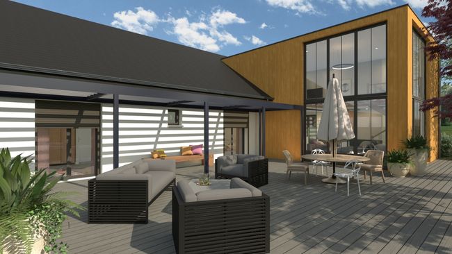 Rendu 3D Extension ossature bois sur deux niveaux