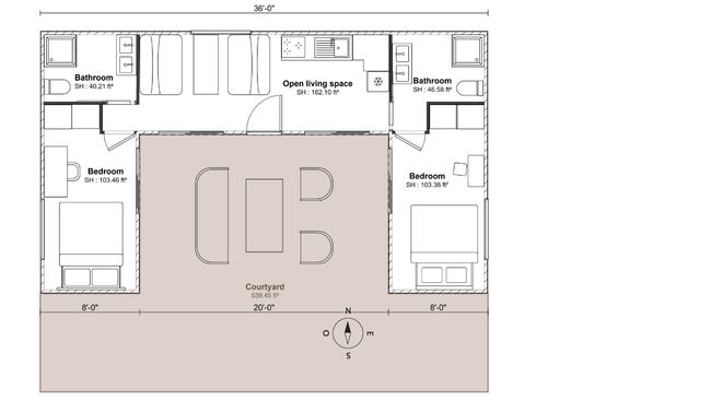 U-shape container house layout