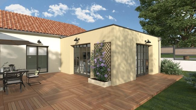 extension bois toit plat