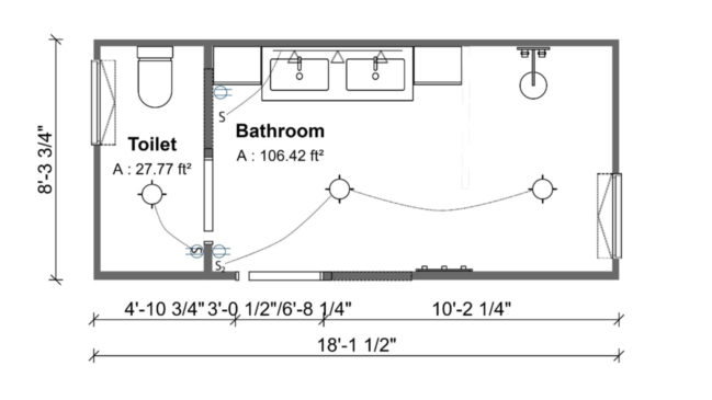 Bathroom electrical plan generated with Cedreo