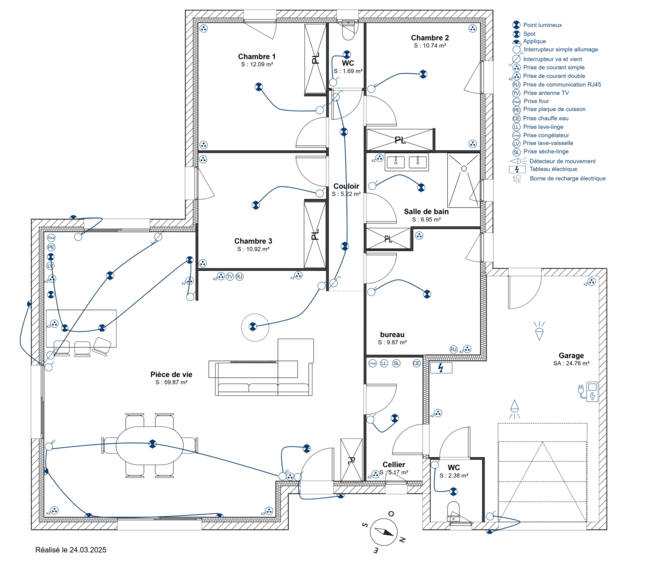 plan électrique maison de plain pied réalisé avec Cedreo
