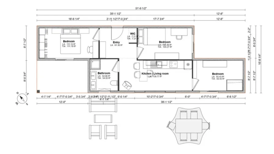 2D floor plan of a 2x40ft container house designed with Cedreo
