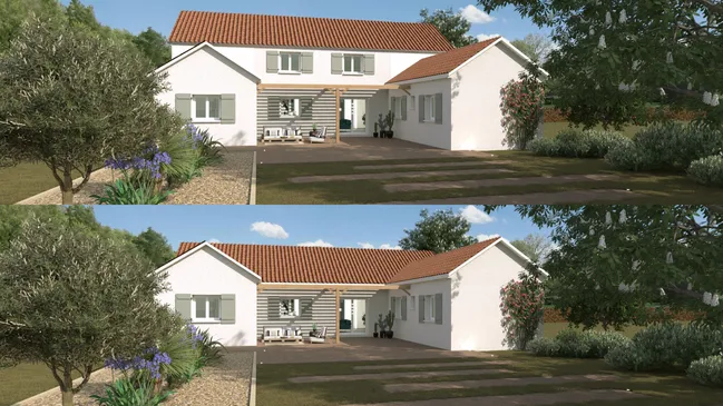 Rendu 3D par Cedreo de la maison avant et après surélévation