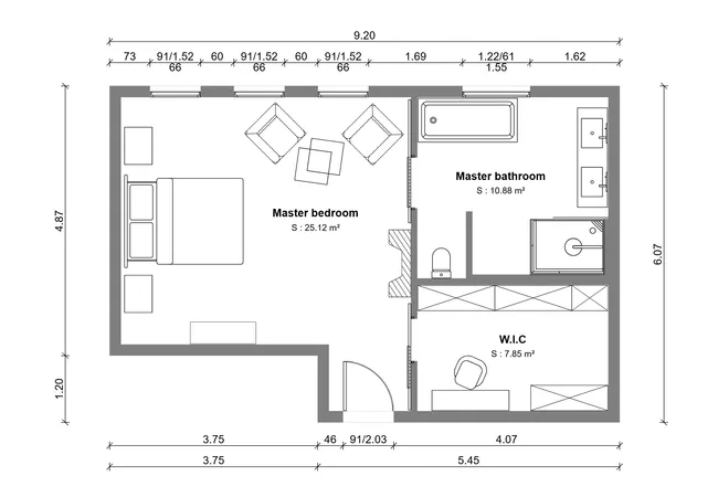 2D floor plan of a master bedroom designed with Cedreo