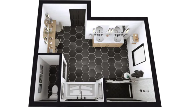 Plano 3D del baño principal generado con Cedreo