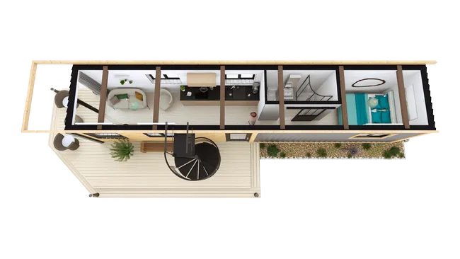 3D floor plan of a Tiny House by Cedreo