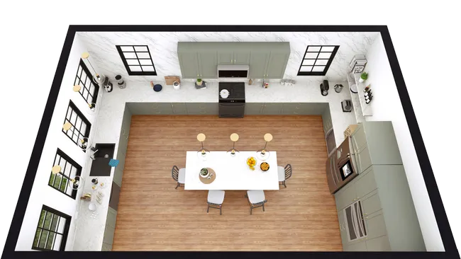 3D floor plan of a U-shape kitchen by Cedreo