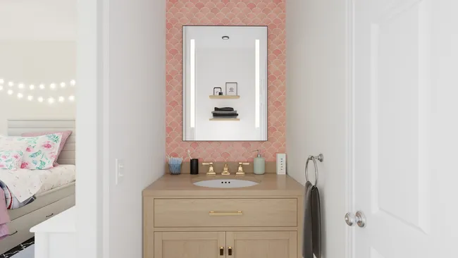 3D render of a bathroom with led backlite mirror by Cedreo