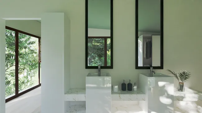 3D render of a bathroom with a strategic mirrors placement by Cedreo
