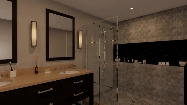 3D render of a bathroom with high quality finishes by Cedreo