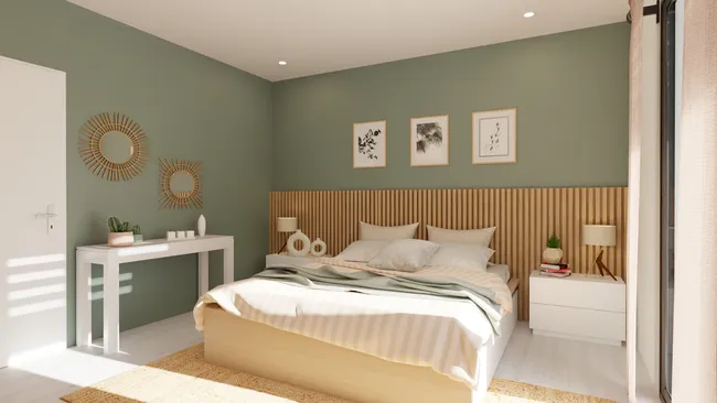 3D render of a bedroom in a scandinavian style designed by Cedreo