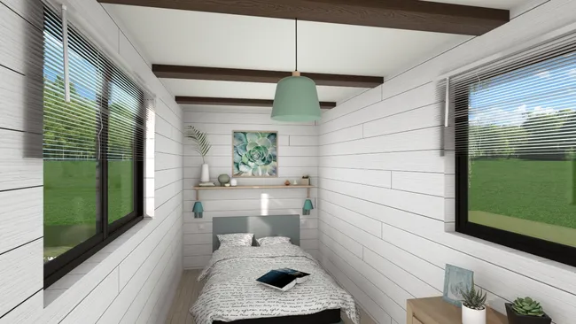 3D render of a bedroom in a Tiny House designed by Cedreo