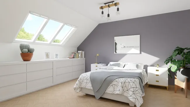 3D render of a master bedroom with smart storage by Cedreo