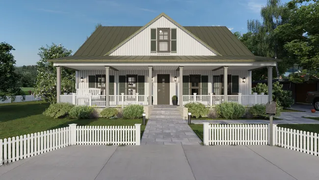 3D render of a farmhouse - front view - byCedreo