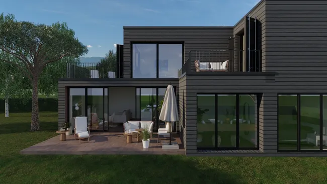 3D render of multi container house designed with Cedreo