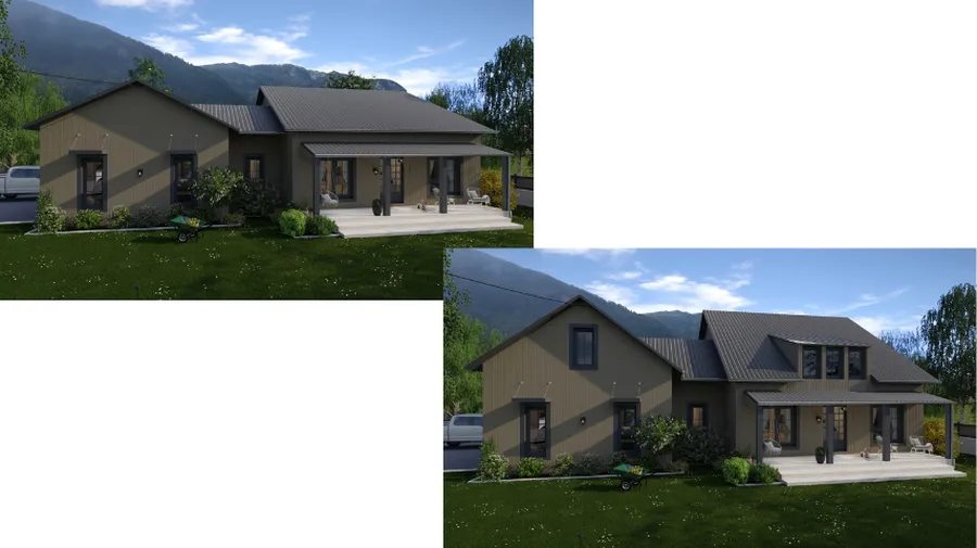 before / after 3D render of a Ranch house addition by Cedreo