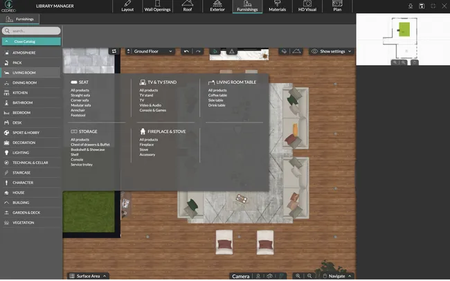 Cedreo software screenshot - livingroom furnishing