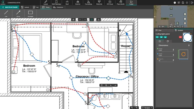 Cedreo software screenshot: place electrical symbols