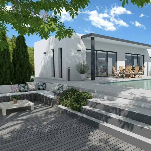 Renderización 3D de una casa moderna realizada con Cedreo