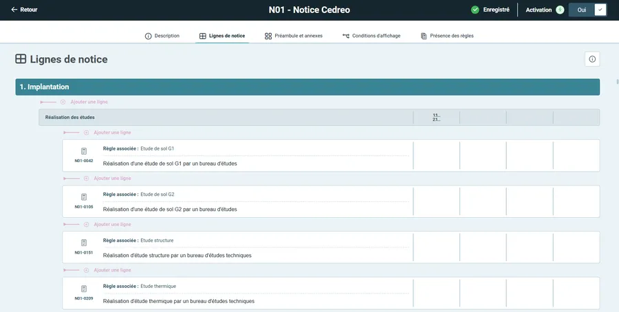 Capture d'écran paramétrage de la notice avec l'Option Chiffrage Cedreo