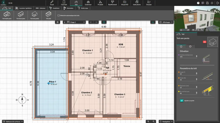 interface logiciel cedreo étape toit