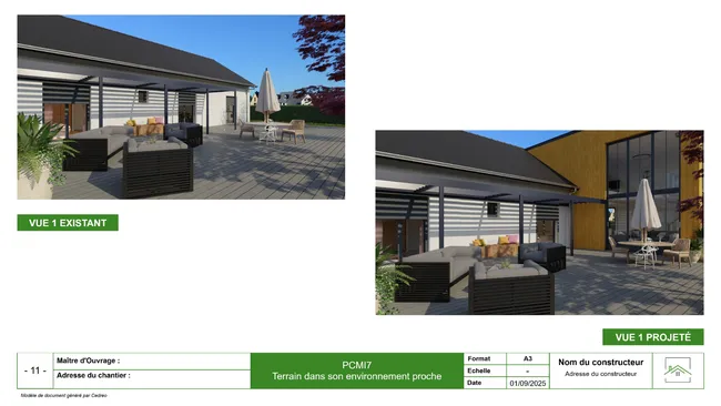 Exemple de page d'un permis de construire avec des rendus 3D créé avec Cedreo