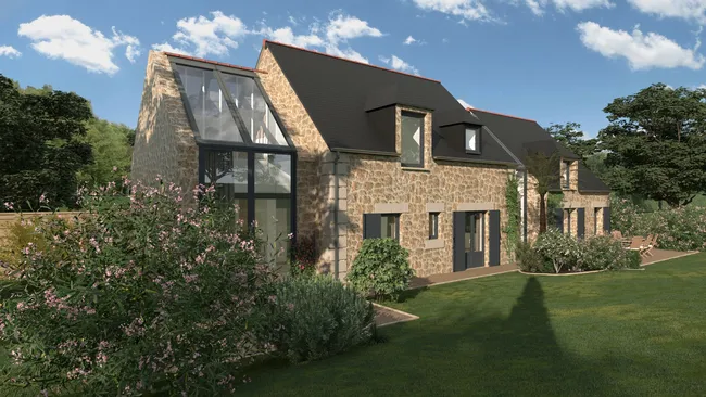 Rendu 3D d'une maison en pierre réalisé avec Cedreo
