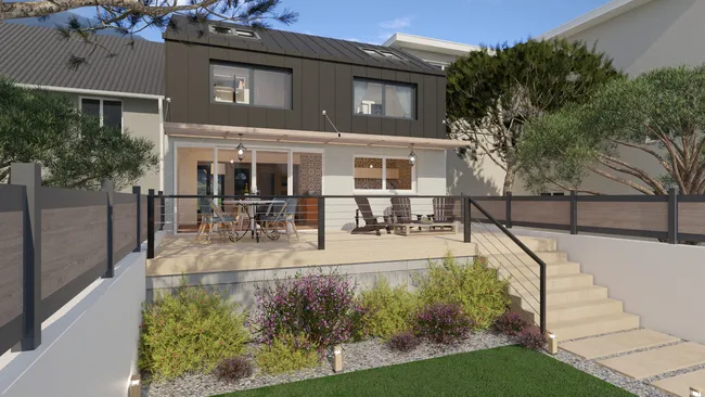 Rendu 3D d'une maison avec une surélévation complète réalisé avec Cedreo