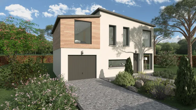 Rendu 3D d'une maison avec surélévation en bois réalisé avec Cedreo
