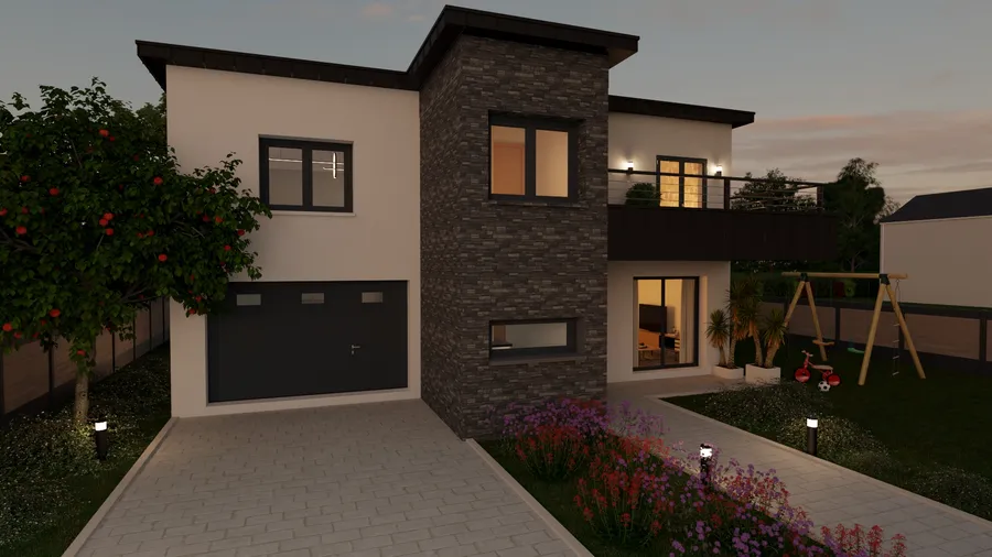 Rendu 3D avec vue projetée après l'extension au dessus du garage