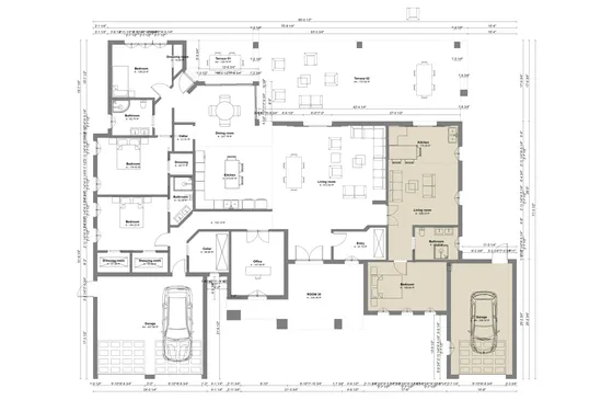 2D floor plan of a house with an in law suite addition designed with Cedreo
