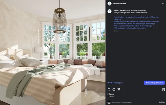 post example from Cedreo insta account with 3D renders