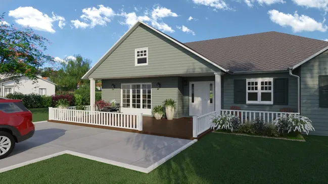 3D render of a prefab ranch house