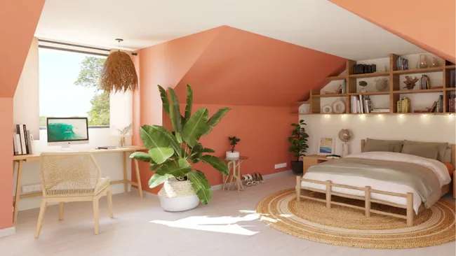 Rendu 3D d'une chambre sous comble avec une lucarne généré avec Cedreo