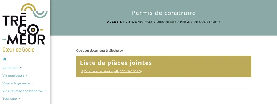 page web urbanisme d'une commune de moins de 3500 habitants