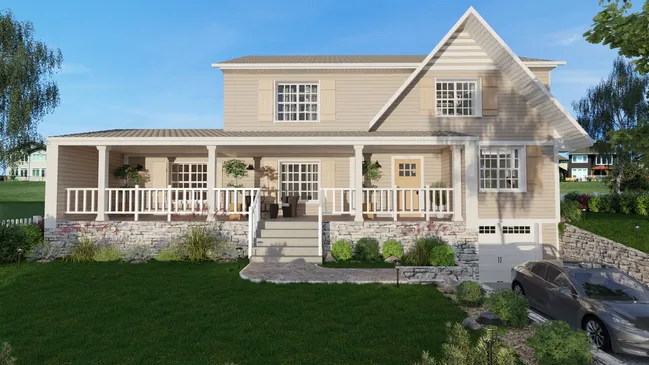 3D render of a Craftsman house after second story addition designed with Cedreo