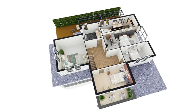 second story 3D floor plan by Cedreo of a craftsman house