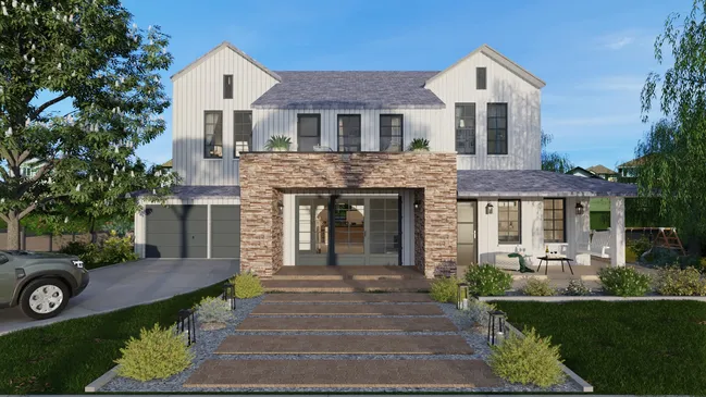 3D render by Cedreo of a craftsman house with a second story