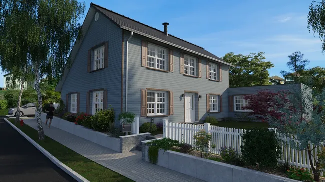 Salt box house example - 3D render by Cedreo