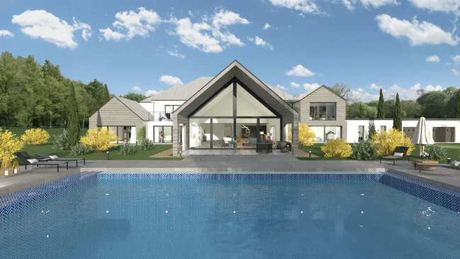 3D render of a modern house with clean lines