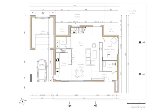 Plano 2D de una casa moderna utilizando Cedreo