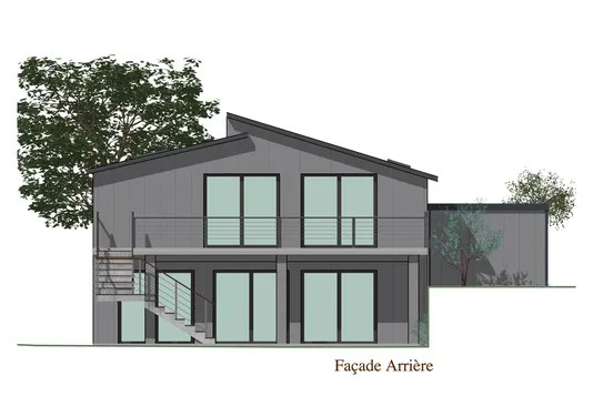 Plan de façade avec carport et escalier extérieur apparent réalisé avec Cedreo